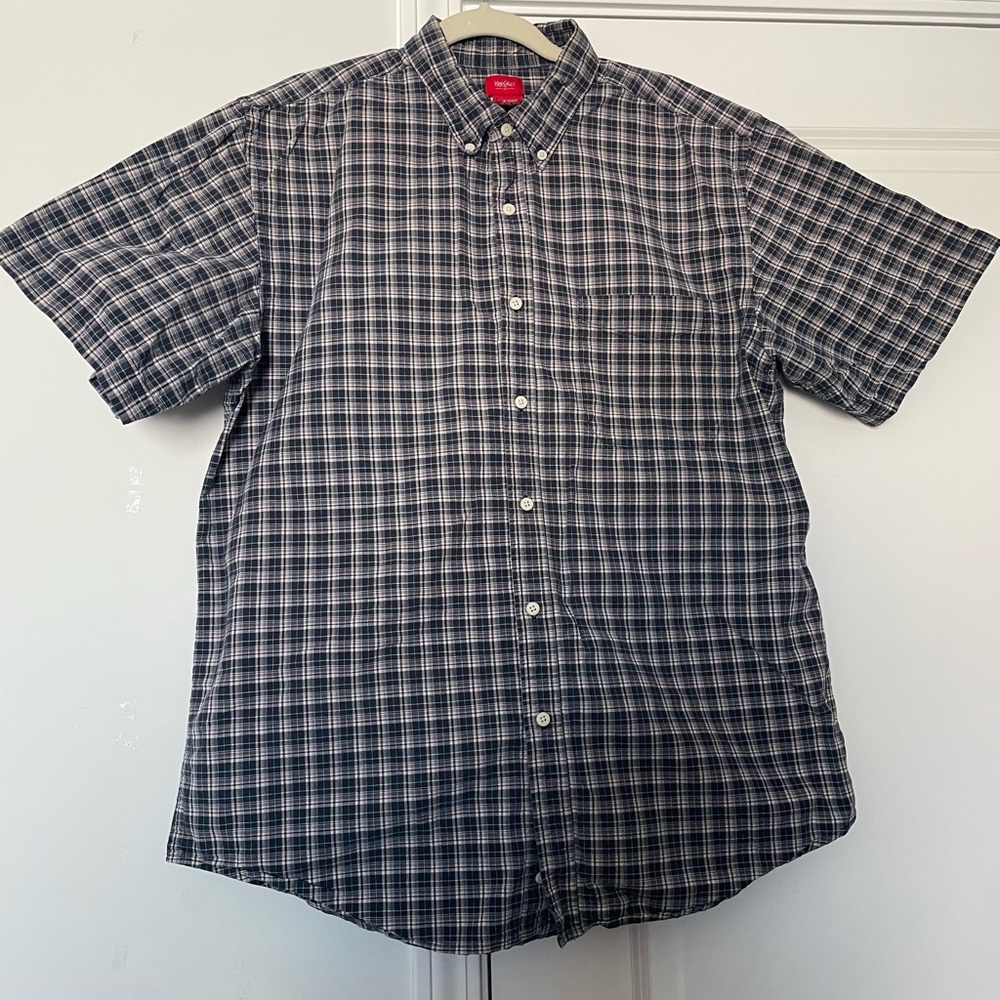 Mossimo Mens Plaid Button Down Shirt L 100% Cotton Short Sleeve Gingham